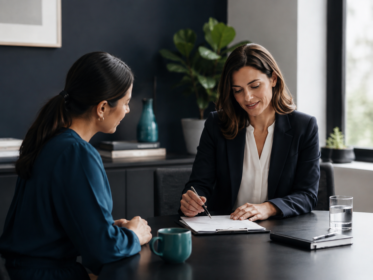Professional consultation with a client in a calm office environment.